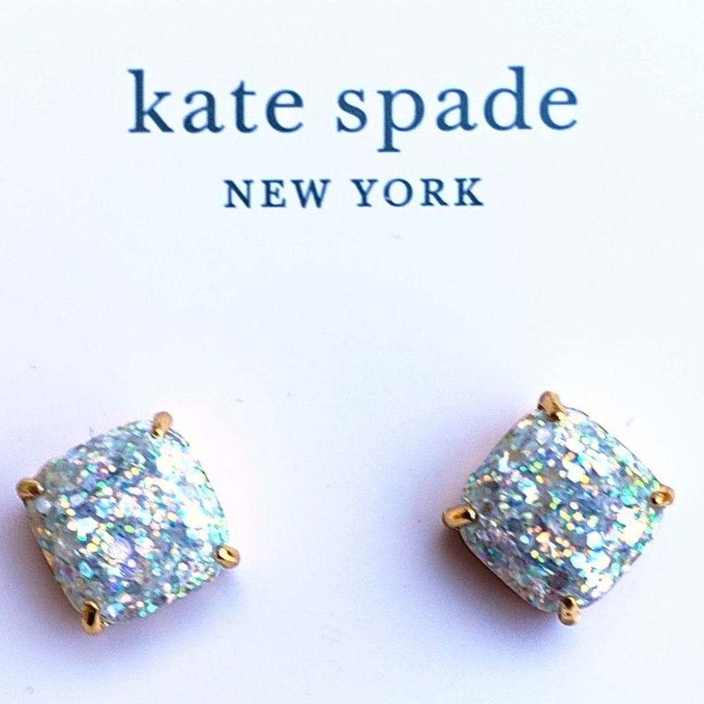 NWT Kate Spade Earings Square Mini Glitter Stud Opal Gold